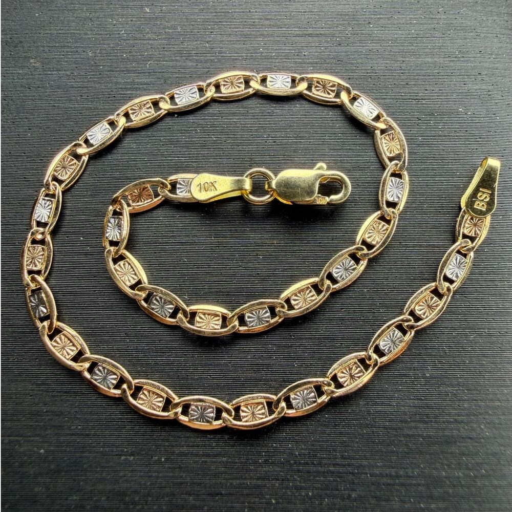 Solid 10k Yellow White Rose Gold Valentino Bracelet 7" Long 3mm Wide